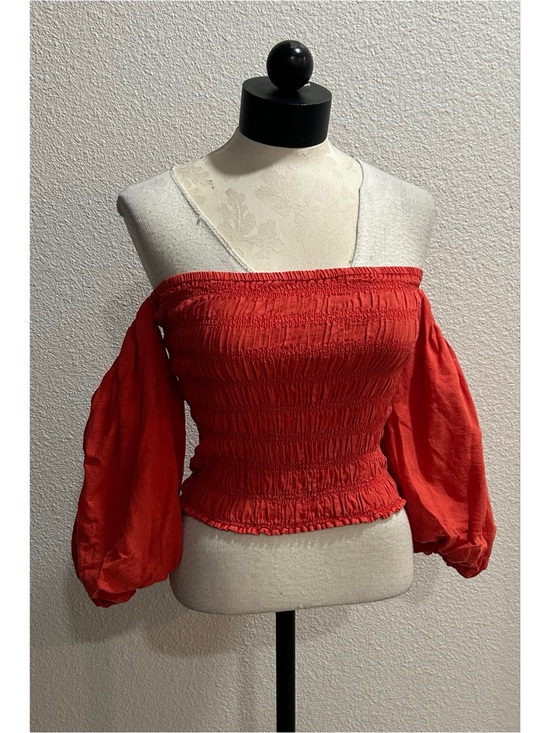 Young Fabulous & Broke Tops - YFB Young Fabulous & Broke Sz XS Brick Red Smocked Off Shoulder Puff Sleeve Top
